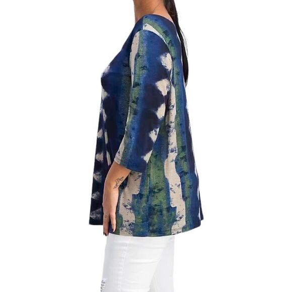 Clara Sun Woo Tie Dye Geometric Diamond Print Tunic Top Blouse Size M - Picture 2 of 9